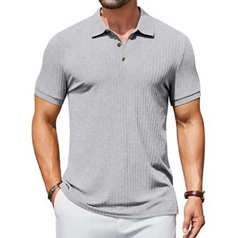 COOFANDY Men's Ribbed Polo Shirts Short Sleeve Casual Slim Fit Golf Shirt Polo T-Shirts