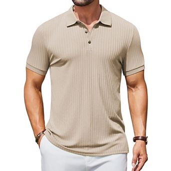 COOFANDY Men's Ribbed Polo Shirts Short Sleeve Casual Slim Fit Golf Shirt Polo T-Shirts