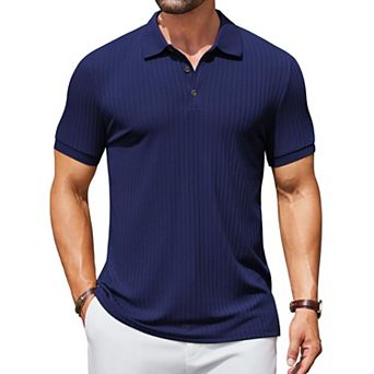 COOFANDY Men's Ribbed Polo Shirts Short Sleeve Casual Slim Fit Golf Shirt Polo T-Shirts