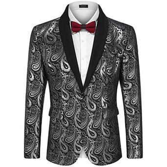 COOFANDY Mens Floral Tuxedo Jacket Paisley Shawl Lapel Suit Blazer Jacket for Dinner