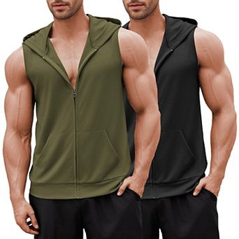 COOFANDY Men's Workout Hooded Tank Tops 1PC&2 pc Zip Up Sleeveless Gym Shirts Muscle T Shirt Hoodies