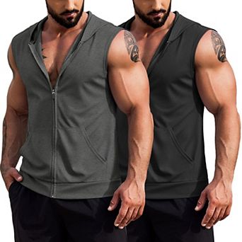 COOFANDY Men's Workout Hooded Tank Tops 1PC&2 pc Zip Up Sleeveless Gym Shirts Muscle T Shirt Hoodies
