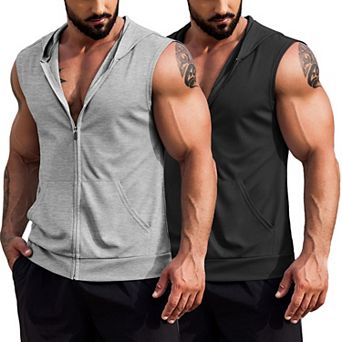 COOFANDY Men's Workout Hooded Tank Tops 1PC&2 pc Zip Up Sleeveless Gym Shirts Muscle T Shirt Hoodies