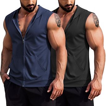 COOFANDY Men's Workout Hooded Tank Tops 1PC&2 pc Zip Up Sleeveless Gym Shirts Muscle T Shirt Hoodies