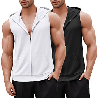 COOFANDY Men's Workout Hooded Tank Tops 1PC&2 pc Zip Up Sleeveless Gym Shirts Muscle T Shirt