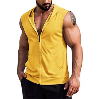 COOFANDY Men's Workout Hooded Tank Tops 1PC&2 pc Zip Up Sleeveless Gym Shirts Muscle T Shirt Hoodies