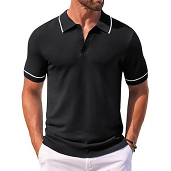 COOFANDY Men Knit Polo T Shirts Vintage Short Sleeve Crochet Polo Shirts Casual Workout Sweaters