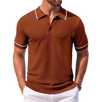 COOFANDY Men Knit Polo T Shirts Vintage Short Sleeve Crochet Polo Shirts Casual Workout Sweaters