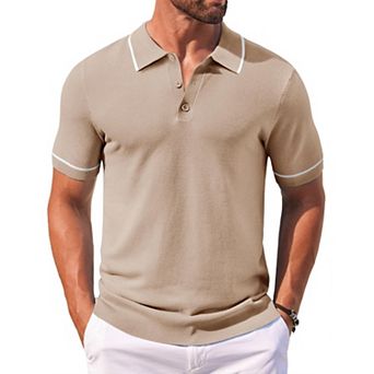 COOFANDY Men Knit Polo T Shirts Vintage Short Sleeve Crochet Polo Shirts Casual Workout Sweaters