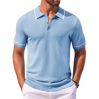 COOFANDY Men Knit Polo T Shirts Vintage Short Sleeve Crochet Polo Shirts Casual Workout Sweaters