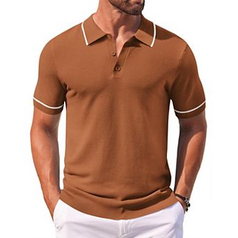 COOFANDY Men Knit Polo T Shirts Vintage Short Sleeve Crochet Polo Shirts Casual Workout Sweaters