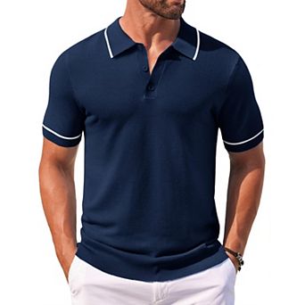 COOFANDY Men Knit Polo T Shirts Vintage Short Sleeve Crochet Polo Shirts Casual Workout Sweaters