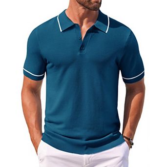 COOFANDY Men Knit Polo T Shirts Vintage Short Sleeve Crochet Polo Shirts Casual Workout Sweaters