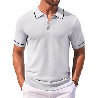 COOFANDY Men Knit Polo T Shirts Vintage Short Sleeve Crochet Polo Shirts Casual Workout Sweaters
