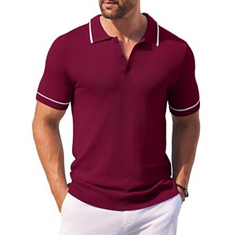 COOFANDY Men Knit Polo T Shirts Vintage Short Sleeve Crochet Polo Shirts Casual Workout Sweaters