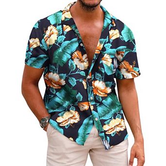 COOFANDY Mens Hawaiian Shirts Short Sleeve Casual Button Down Tropical Beach Shirt