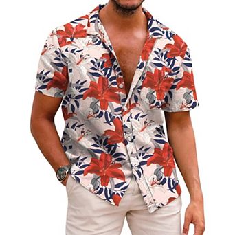 COOFANDY Mens Hawaiian Shirts Short Sleeve Casual Button Down Tropical Beach Shirt