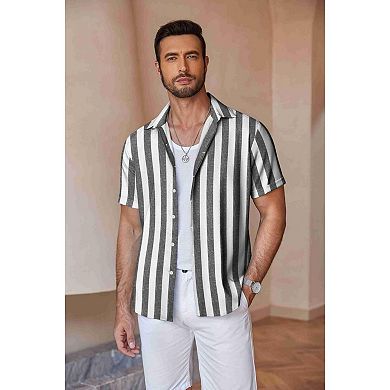 COOFANDY Men's Linen Shirts Short Sleeve Casual Shirts Button Down Shirt for Men Beach Summer