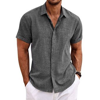 COOFANDY Men's Linen Shirts Short Sleeve Casual Shirts Button Down Shirt for Men Beach Summer