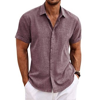 COOFANDY Men's Linen Shirts Short Sleeve Casual Shirts Button Down Shirt for Men Beach Summer