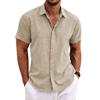 COOFANDY Men's Linen Shirts Short Sleeve Casual Shirts Button Down Shirt for Men Beach Summer