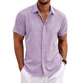 COOFANDY Men's Linen Shirts Short Sleeve Casual Shirts Button Down Shirt for Men Beach Summer