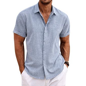 COOFANDY Men's Linen Shirts Short Sleeve Casual Shirts Button Down Shirt for Men Beach Summer