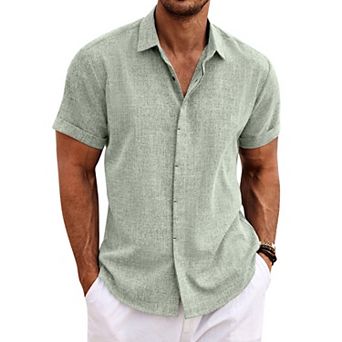 COOFANDY Men's Linen Shirts Short Sleeve Casual Shirts Button Down Shirt for Men Beach Summer