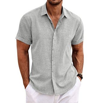 COOFANDY Men's Linen Shirts Short Sleeve Casual Shirts Button Down Shirt for Men Beach Summer