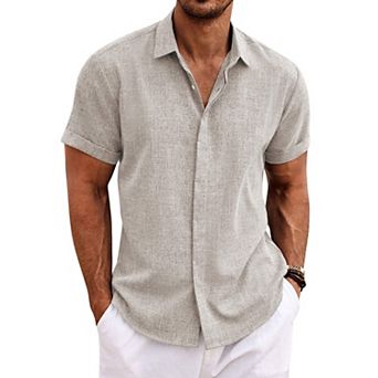 COOFANDY Men's Linen Shirts Short Sleeve Casual Shirts Button Down Shirt for Men Beach Summer