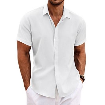 COOFANDY Men's Linen Shirts Short Sleeve Casual Shirts Button Down Shirt for Men Beach Summer