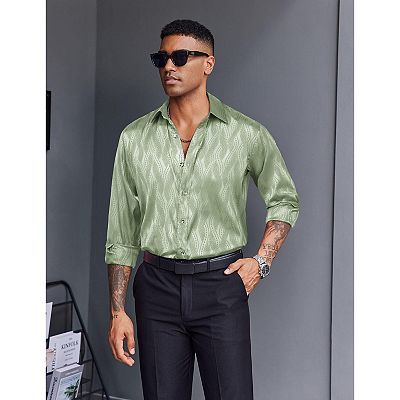 silk mens dress shirts DaisySilk Shirt Long Sleeve Band Collar in Black or Navy Black / S down closure Men's Brown 100% Silk Shirt