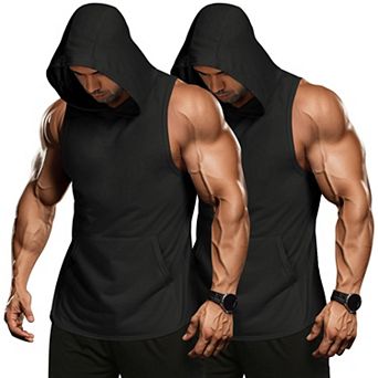 COOFANDY Men's 2 Pack Workout Hooded Tank Tops Bodybuilding Muscle Cut Off T Shirt Hoodies