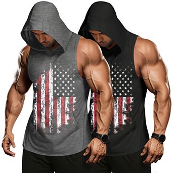 COOFANDY Men's 2 Pack Workout Hooded Tank Tops Bodybuilding Muscle Cut Off T Shirt Hoodies