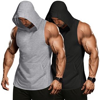 COOFANDY Men's 2 Pack Workout Hooded Tank Tops Bodybuilding Muscle Cut Off T Shirt Hoodies