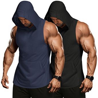 COOFANDY Men's 2 Pack Workout Hooded Tank Tops Bodybuilding Muscle Cut Off T Shirt Hoodies