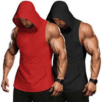 COOFANDY Men's 2 Pack Workout Hooded Tank Tops Bodybuilding Muscle Cut Off T Shirt Hoodies