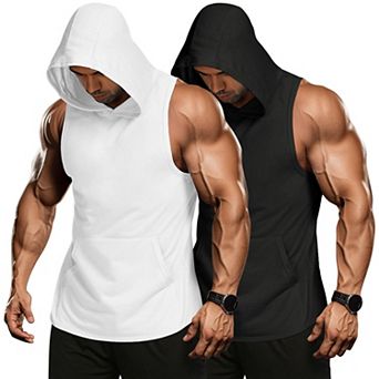COOFANDY Men's 2 Pack Workout Hooded Tank Tops Bodybuilding Muscle Cut Off T Shirt Hoodies