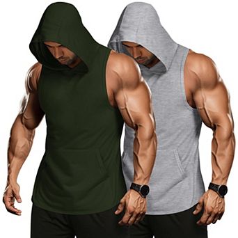 COOFANDY Men's 2 Pack Workout Hooded Tank Tops Bodybuilding Muscle Cut Off T Shirt Hoodies