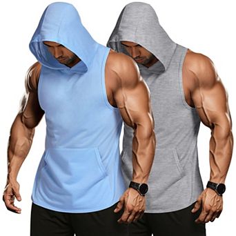 COOFANDY Men's 2 Pack Workout Hooded Tank Tops Bodybuilding Muscle Cut Off T Shirt Hoodies