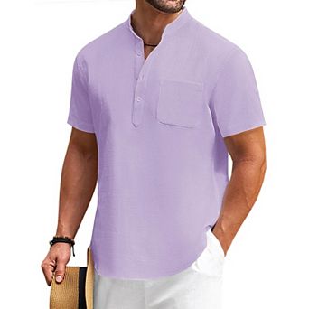 COOFANDY Mens Cotton Linen Henley Shirt Casual Short Sleeve Tropical Shirts Beach T-Shirts