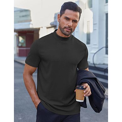 COOFANDY Men's Mock Neck T-Shirt Short Sleeve Casual Basic Tops Half Turtleneck Pullover Solid Tee