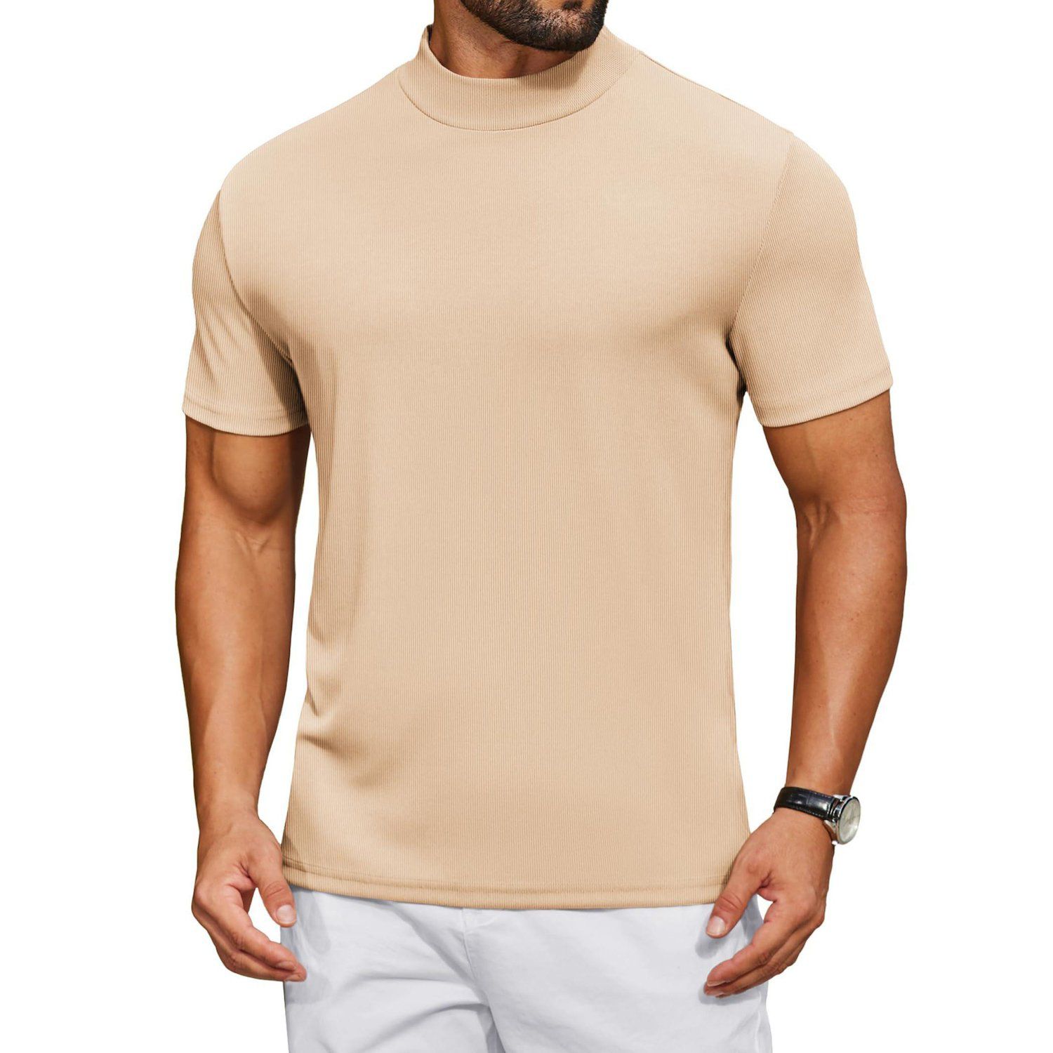COOFANDY Men's Mock Neck T-Shirt Short Sleeve Casual Basic Tops