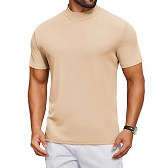COOFANDY Men's Mock Neck T-Shirt Short Sleeve Casual Basic Tops Half Turtleneck Pullover Solid Tee