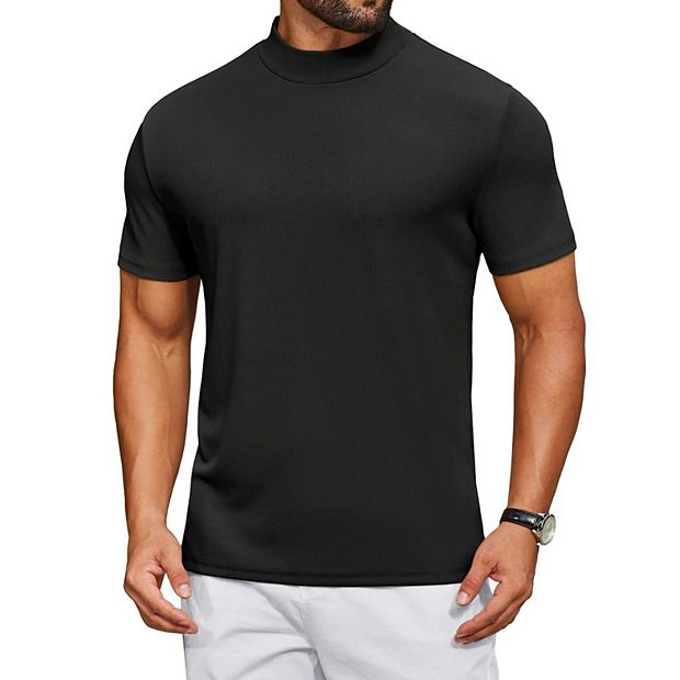 8yards Men’s MockNeck 5G BLACK M COOFANDY Men's Mock Neck T-Shirt Short Sleeve Casual Basic Tops