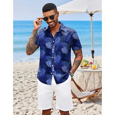 aloha dress shirt Amazon.com: COOFANDY Hawaiian Shirt for Men Button Up Short Sleeve Hawaii  Shirt Printed Vacation Shirts Caribbean Shirts Red White : Clothing, Shoes  & Jewelry