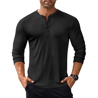 COOFANDY Men's Long Sleeve Henley Shirts Stretch Ribbed T-Shirts Fashion Casual Basic Tops