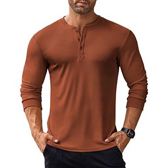COOFANDY Men's Long Sleeve Henley Shirts Stretch Ribbed T-Shirts Fashion Casual Basic Tops
