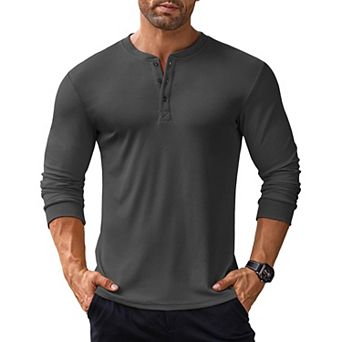 COOFANDY Men's Long Sleeve Henley Shirts Stretch Ribbed T-Shirts Fashion Casual Basic Tops