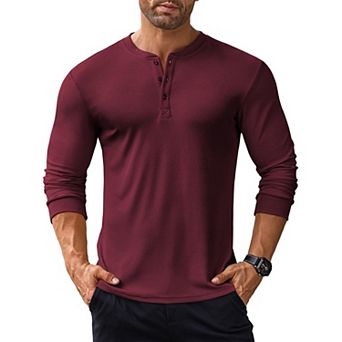 COOFANDY Men's Long Sleeve Henley Shirts Stretch Ribbed T-Shirts Fashion Casual Basic Tops